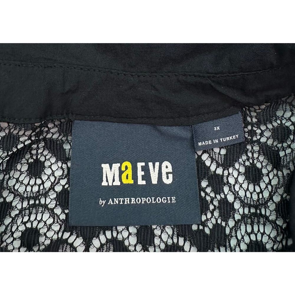Maeve Anthropologie Blue Black Lace Button Down Blouse Size 3X Peter Pan Collar - Picture 6 of 10